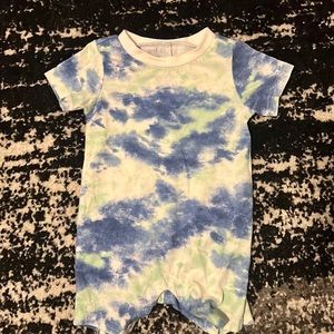 Blue and teal (green) tie dye romper